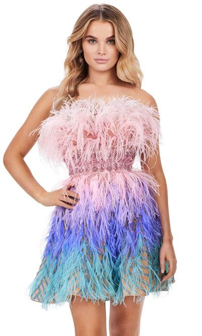 Ashley Lauren 4670 - Ombre Feather Strapless Dress 00 /  Multi