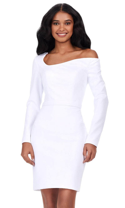 Ashley Lauren 4674 - Asymmetrical Neck Long Sleeve Dress 00 /  White