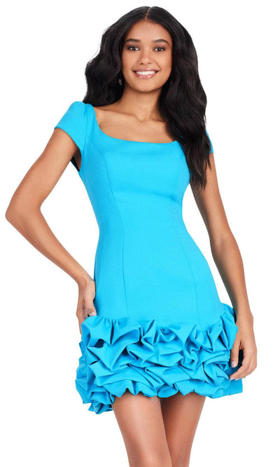 Ashley Lauren 4680 - Scoop Neck Cap Sleeve Dress 00 /  Turquoise