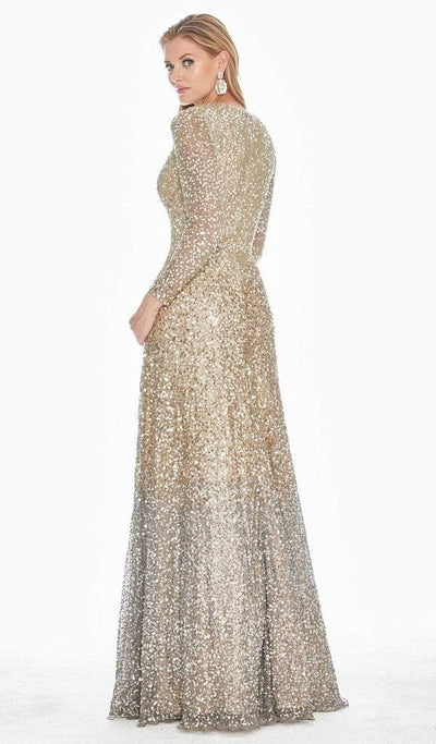 Ashley Lauren - Ombre Sequined V-neck A-line Dress 1456 CCSALE 16 / Silver/Gold