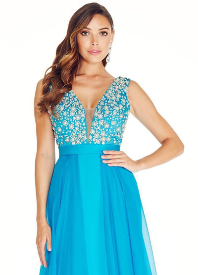 Ashley Lauren Plunging Evening Dress with Overskirt 1277 - 1 pc Turquoise in Size 2 Available CCSALE