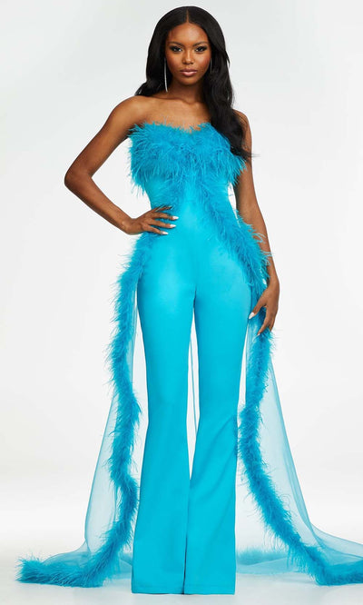 Ashley Lauren -   Strapless Feather Overskirt Jumpsuit Evening Dresses