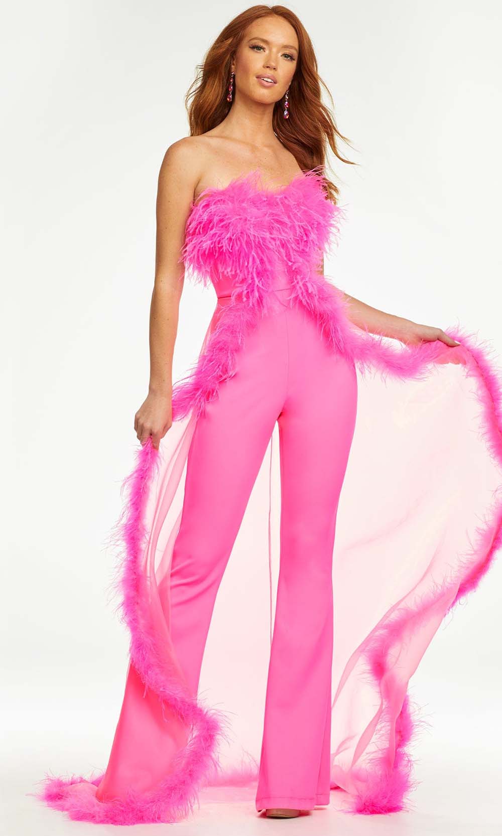 Ashley Lauren -   Strapless Feather Overskirt Jumpsuit Evening Dresses