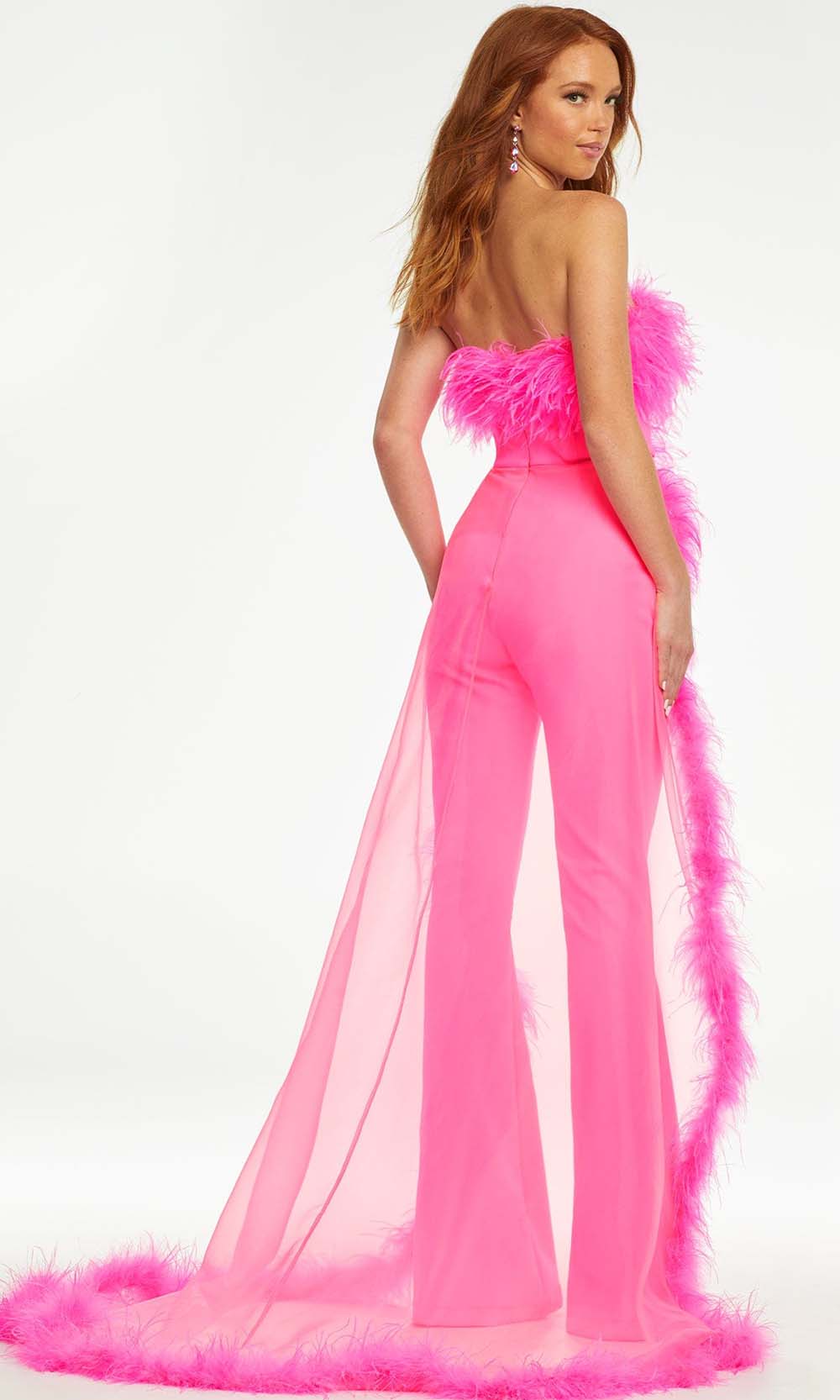 Ashley Lauren -   Strapless Feather Overskirt Jumpsuit Evening Dresses