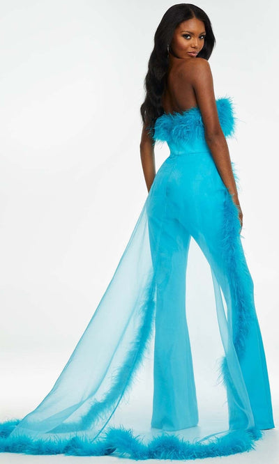 Ashley Lauren -   Strapless Feather Overskirt Jumpsuit Evening Dresses