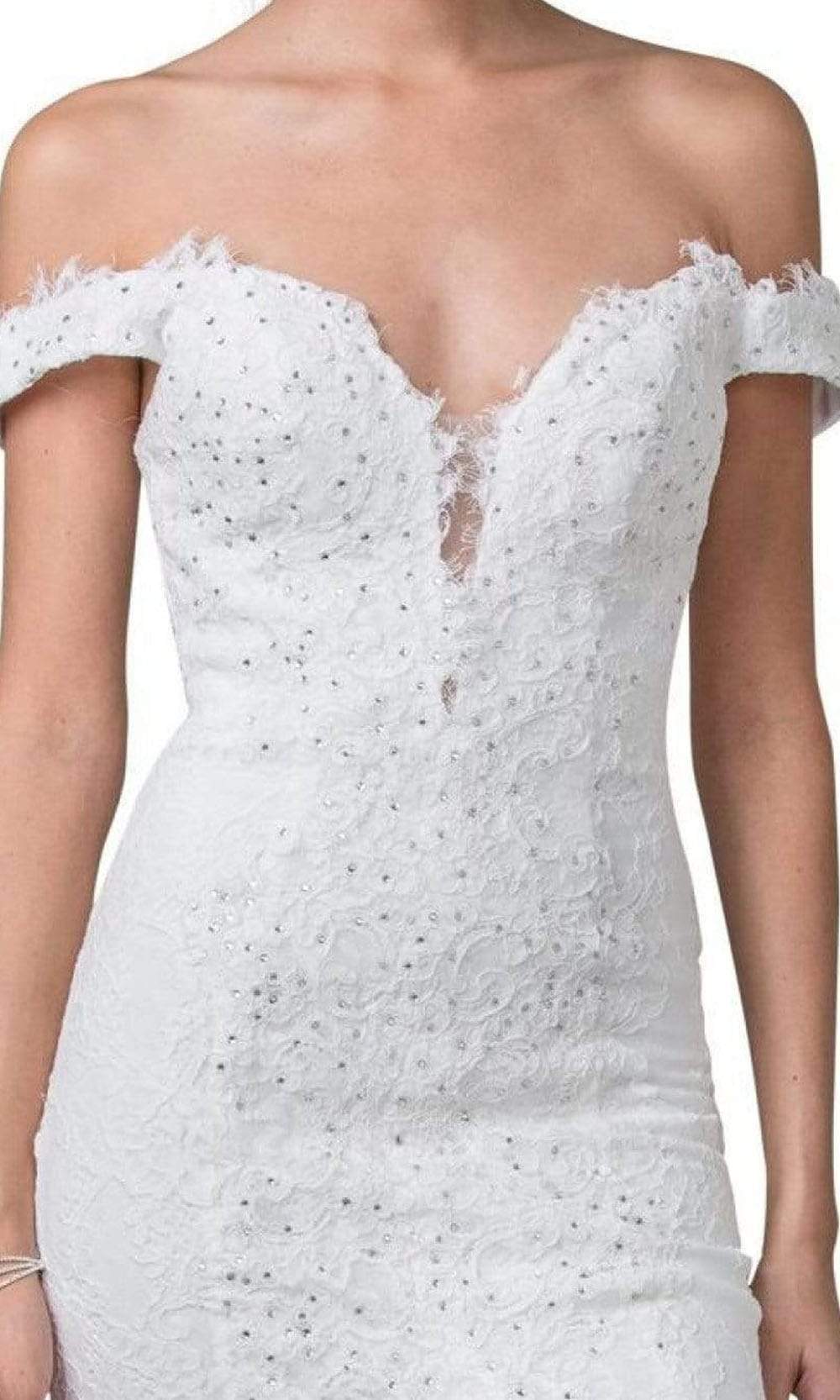 Aspeed Bridal - L2256 Off Shoulder Lace Sweep Train Gown Wedding Dresses