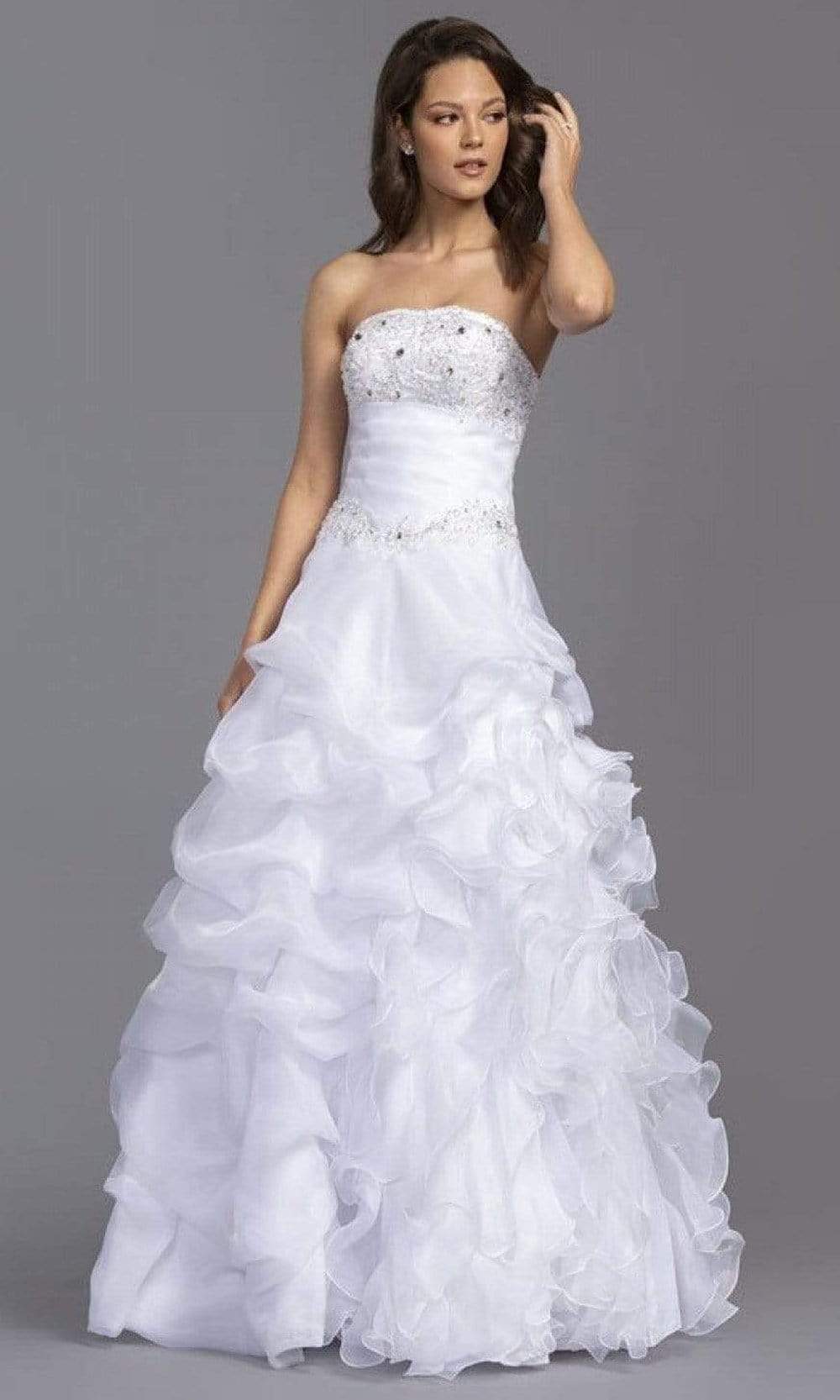 Aspeed Bridal - LH040 Strapless Ruffled A-Line Bridal Gown Wedding Dresses XXS / White