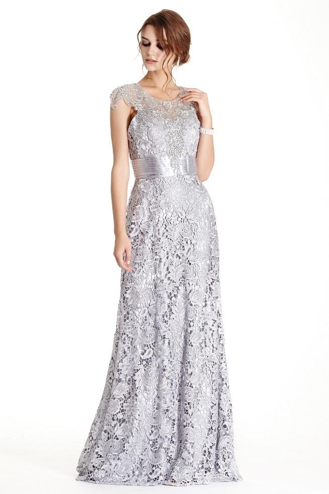 Aspeed Design Cap Sleeve Floral Lace Mother of Bride Dress L1711 CCSALE 2XL / Silver
