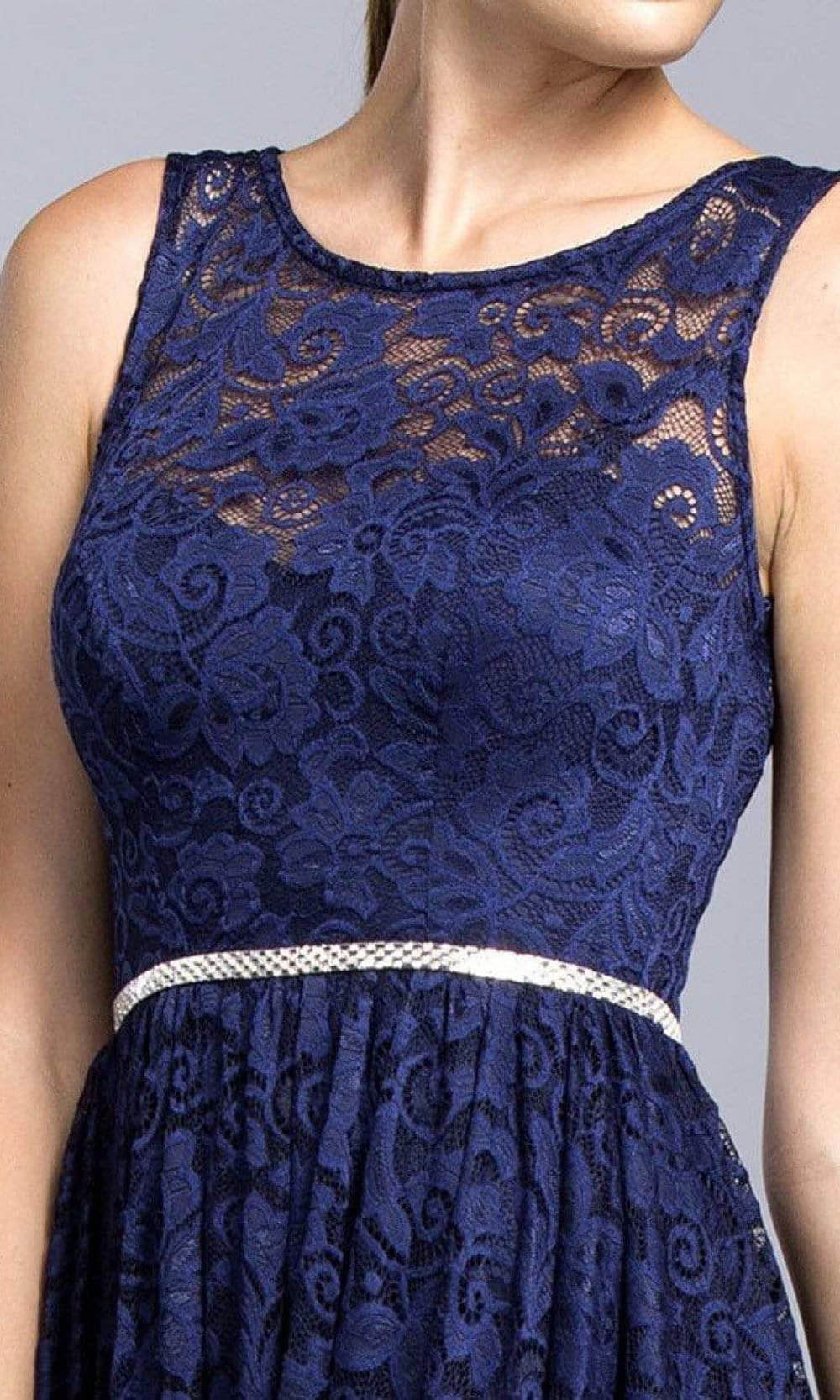 Aspeed Design - D124 Short Bejeweled Waist Lace Dress Homecoming Dresses