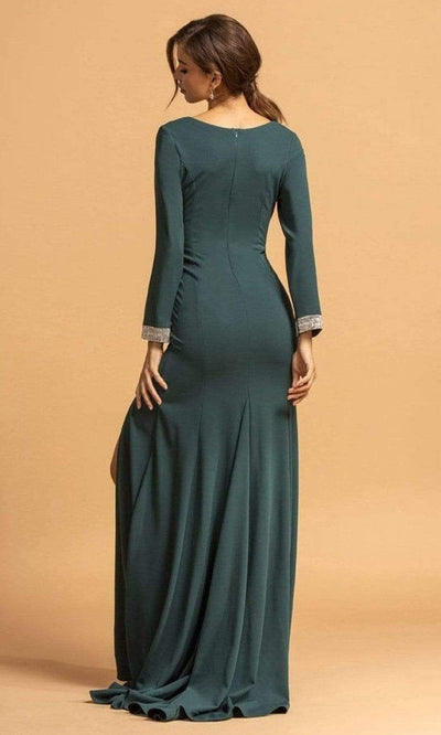 Aspeed Design - D202 V-Neck Long Sleeve Fluid Jersey High Slit Dress Special Occasion Dress