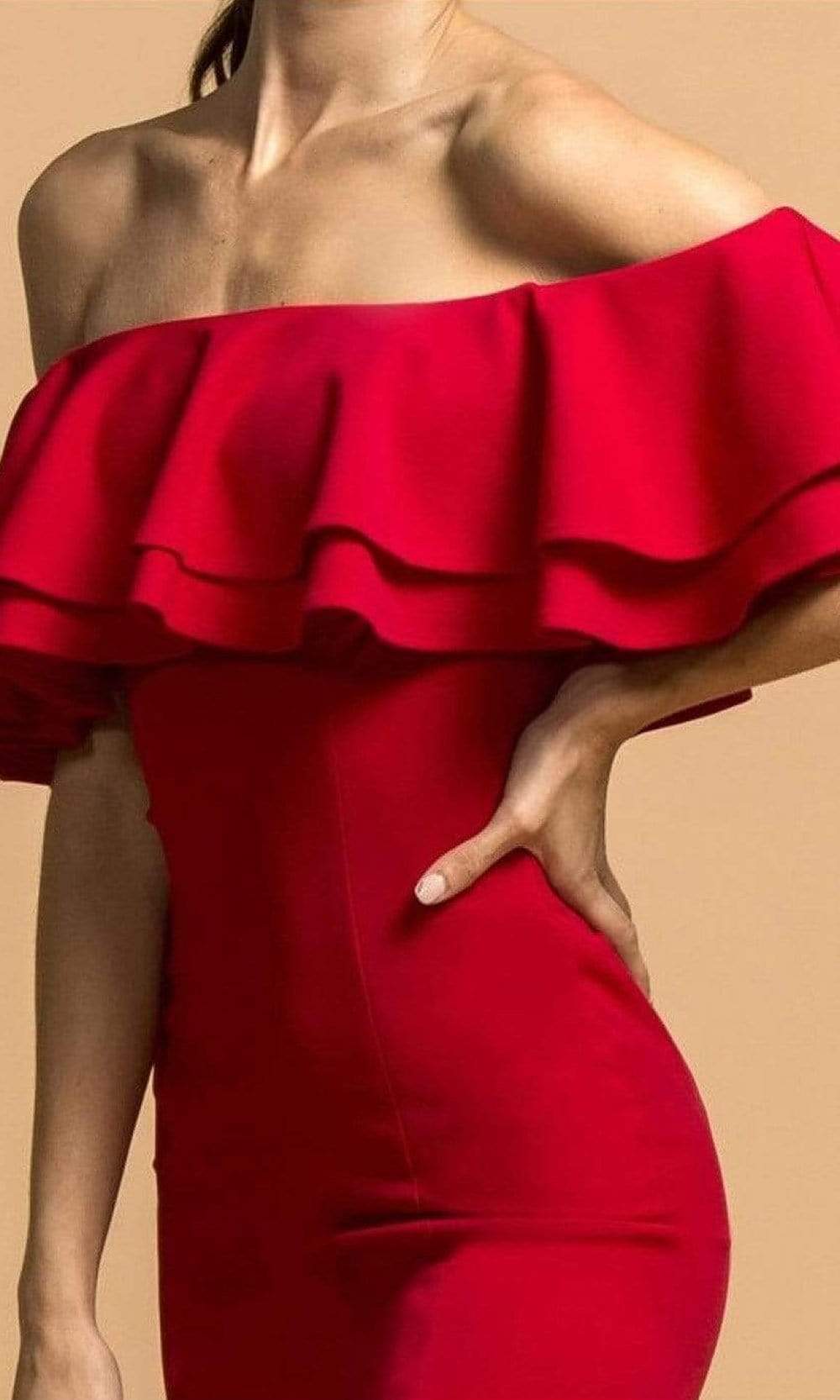 Aspeed Design - D293 Off Shoulder Bodycon Slit Dress Evening Dresses