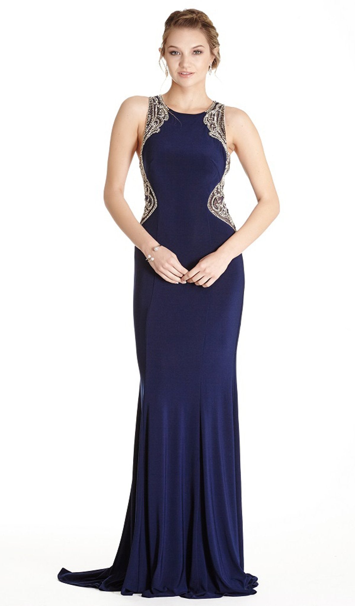 Aspeed Design Fitted Embellished Jewel Sheath Evening Gown L1806 CCSALE 2XL / Navy