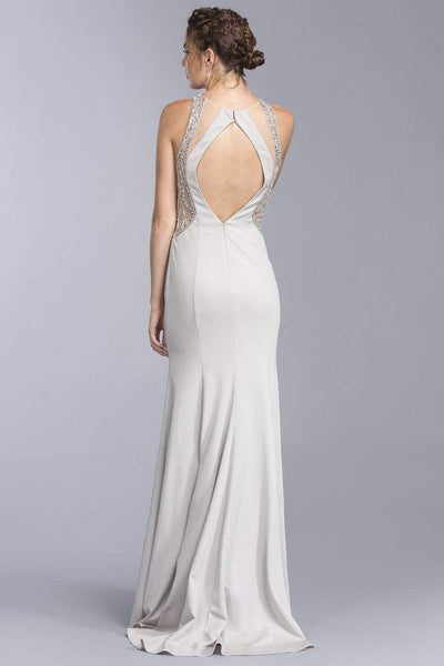 Aspeed Design L1944 Embellished Jewel Sheath Prom Dress CCSALE M / Silver