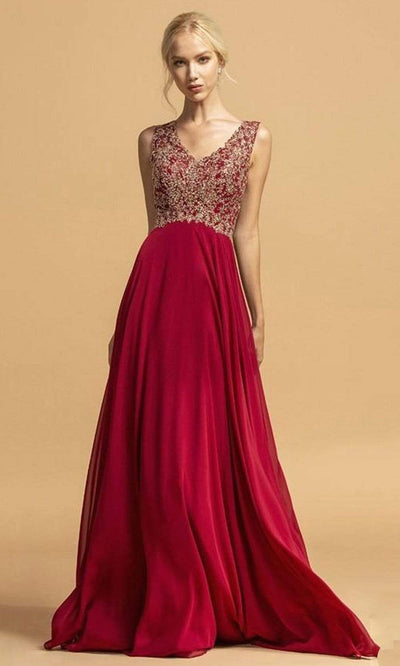 Aspeed Design - L1978 Beaded Lace Applique A-Line Dress Prom Dresses XXS / Burgundy