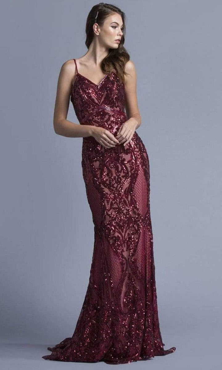 Aspeed Design - Sequined Sleeveless Evening Dress L1982 In Red