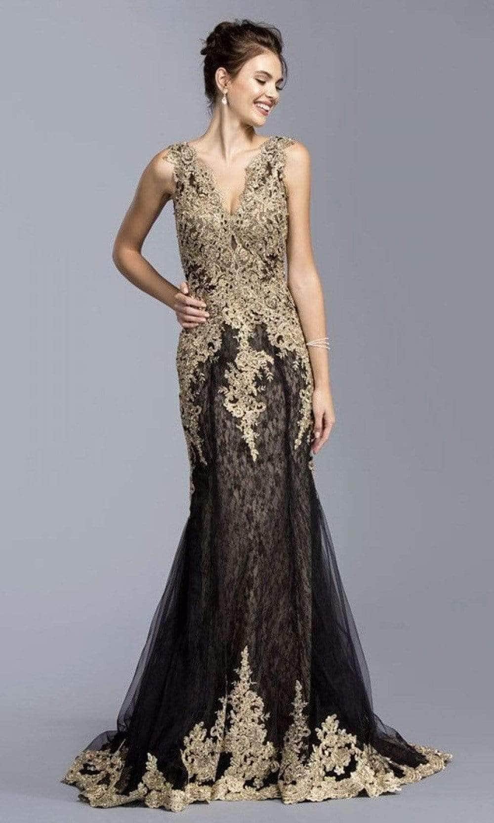 Aspeed Design - L2009 Applique V-Neck Evening Dress Evening Dresses S 
