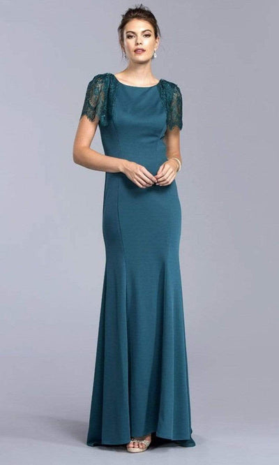 Aspeed Design - L2030 Lace Short Sleeve Trumpet Dress Mother of the Bride Dresses XXS / Teal