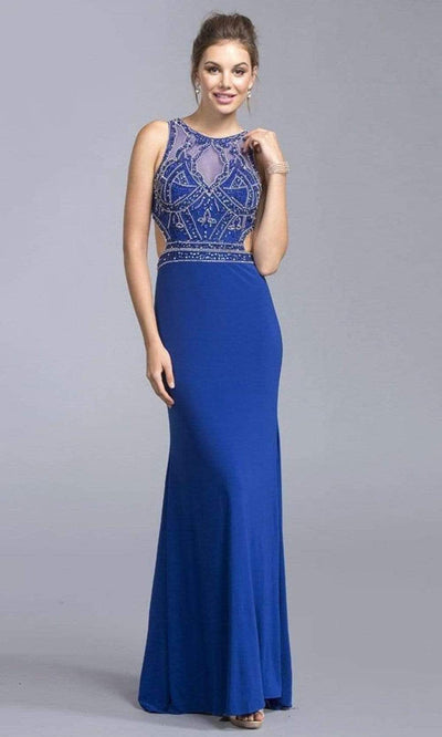 Aspeed Design - L2066 Cut Out Beaded Column Dress Evening Dresses XXS / Royal