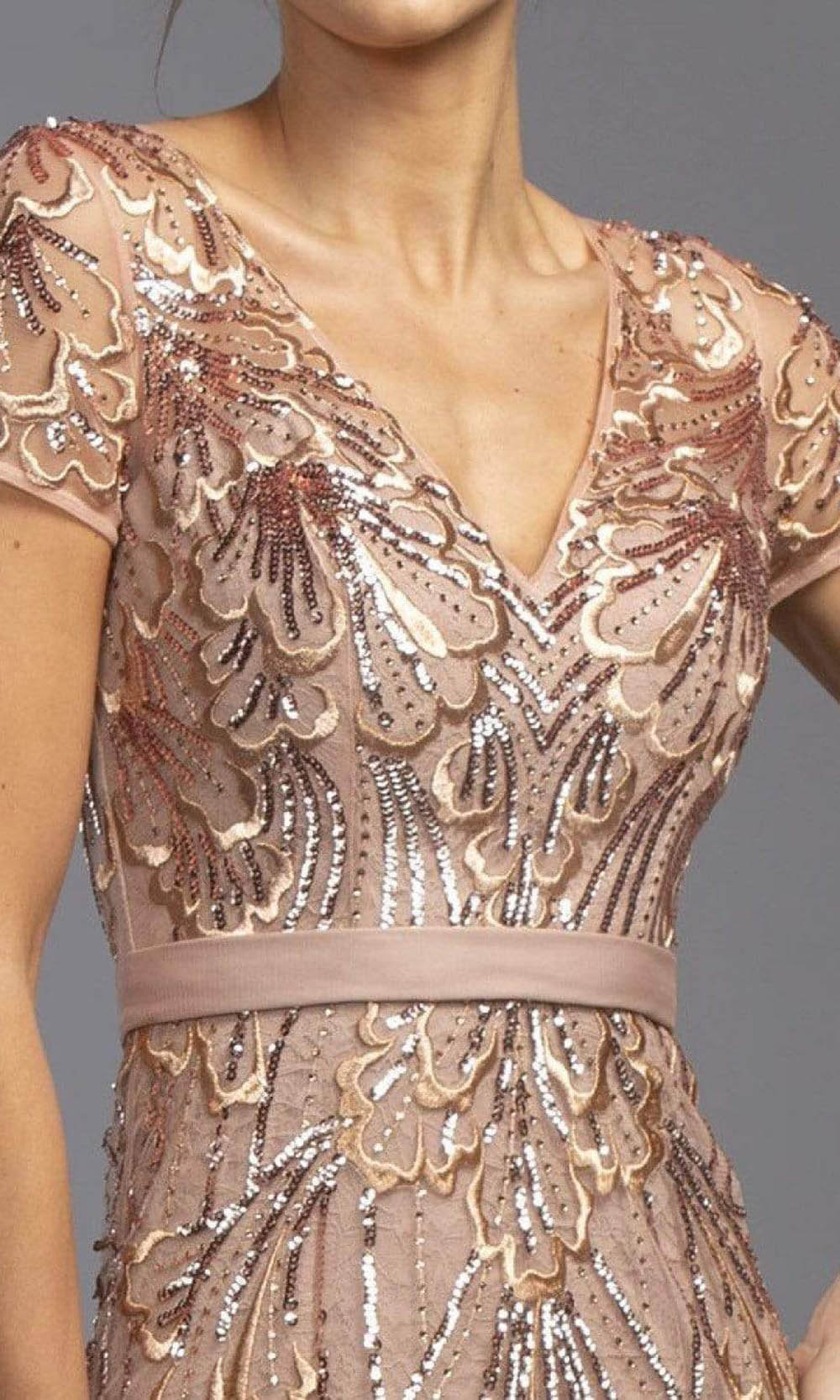 Aspeed Design - Sequined V-Neck Mermaid Gown L2068SC In Pink