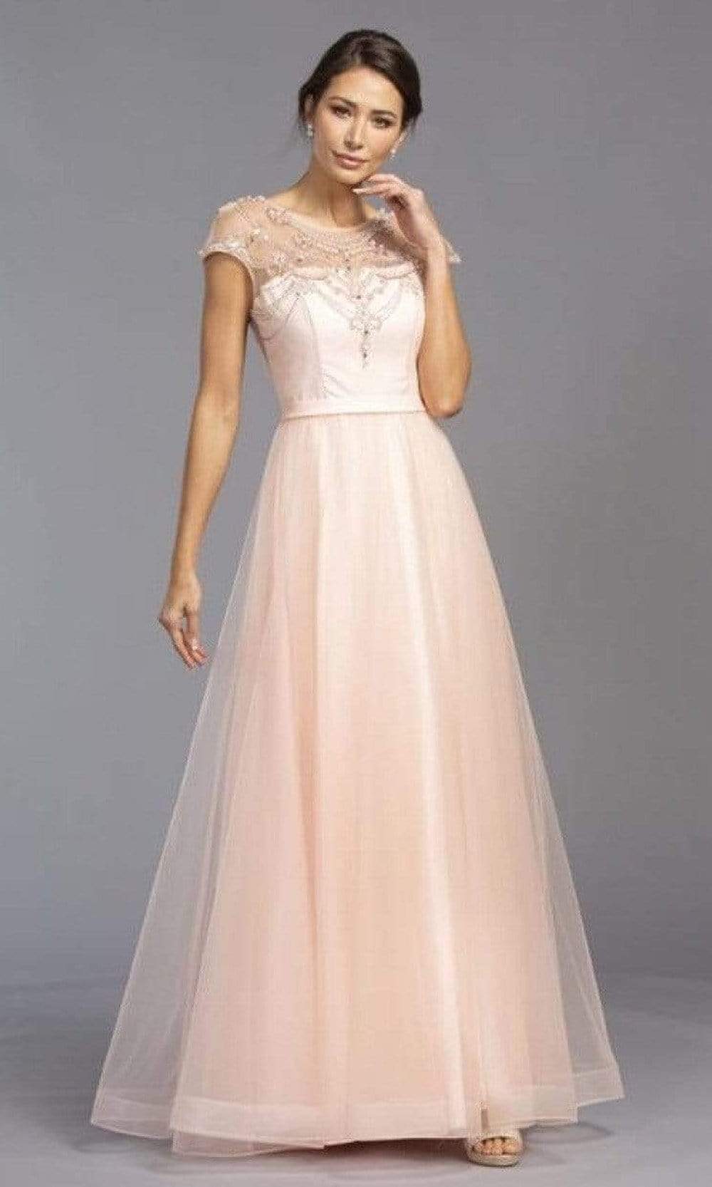 Aspeed Design - L2069 Illusion Jewel Cap Sleeves Evening Dress Evening Dresses