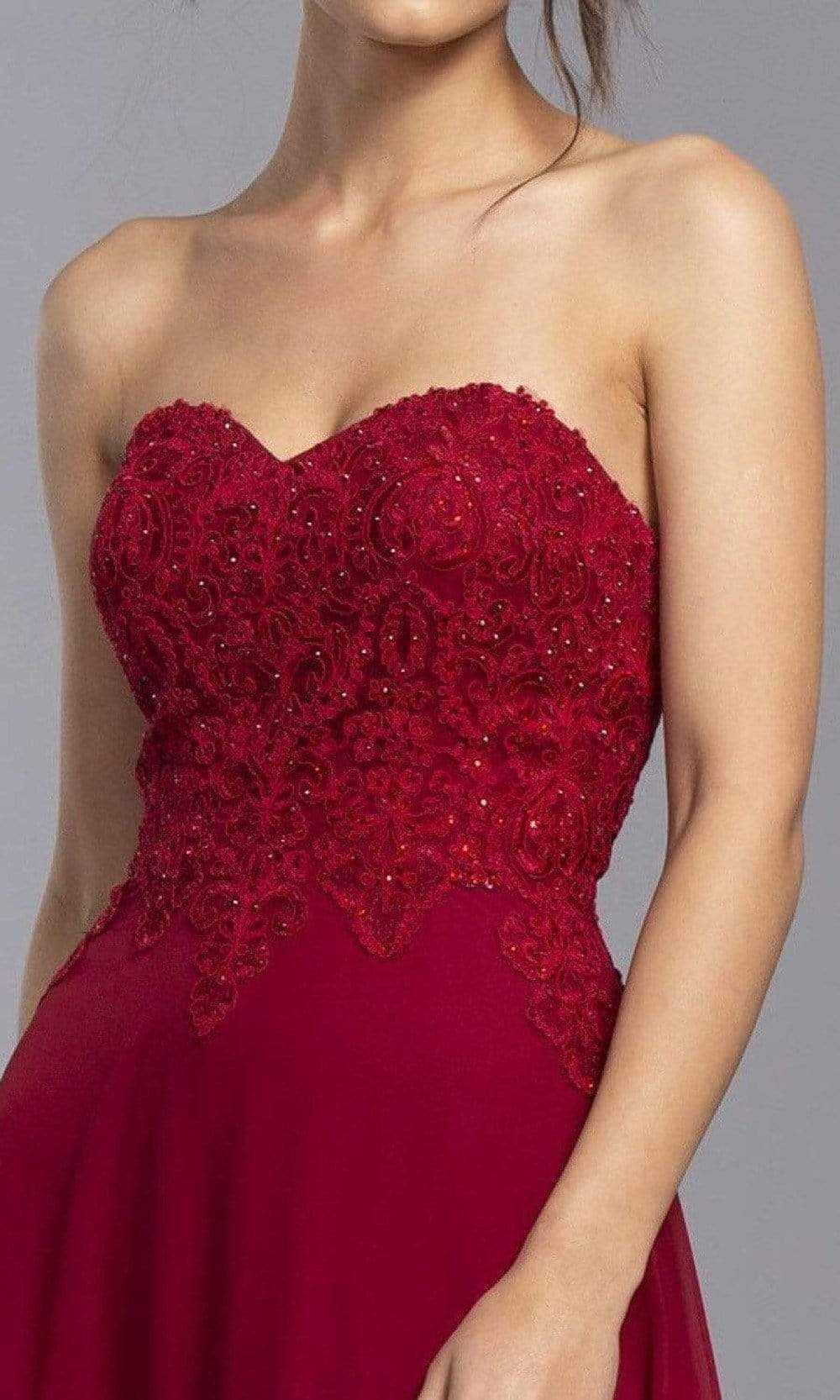 Aspeed Design - L2072 Strapless Lace Applique Chiffon Dress Prom Dresses