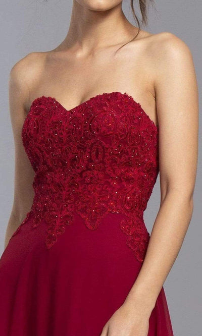 Aspeed Design - L2072 Strapless Lace Applique Chiffon Dress Prom Dresses