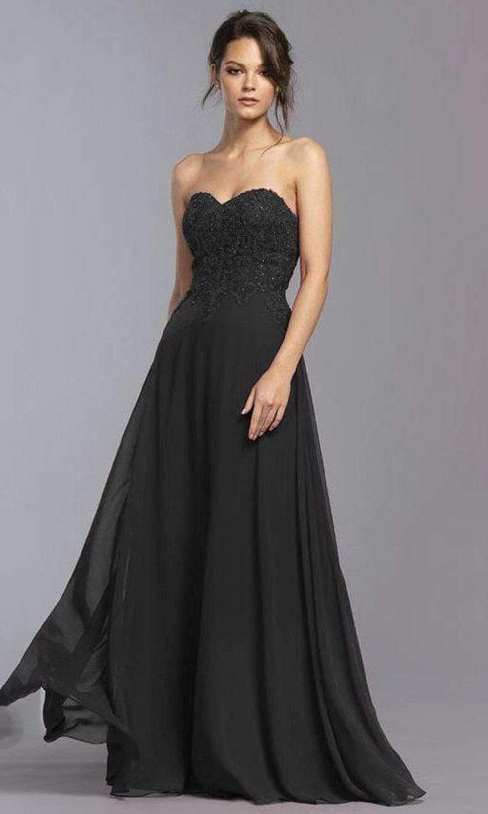 Aspeed Design - L2072 Strapless Lace Applique Chiffon Dress Prom Dresses XXS / Black