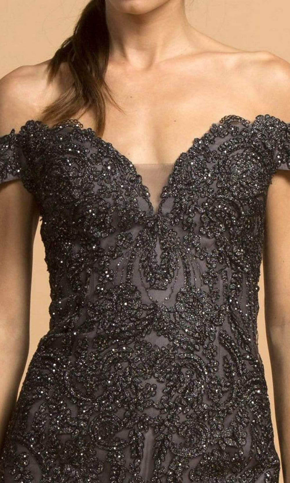 Aspeed Design - L2091 Embroidered Off Shoulder Tulle Gown Evening Dresses