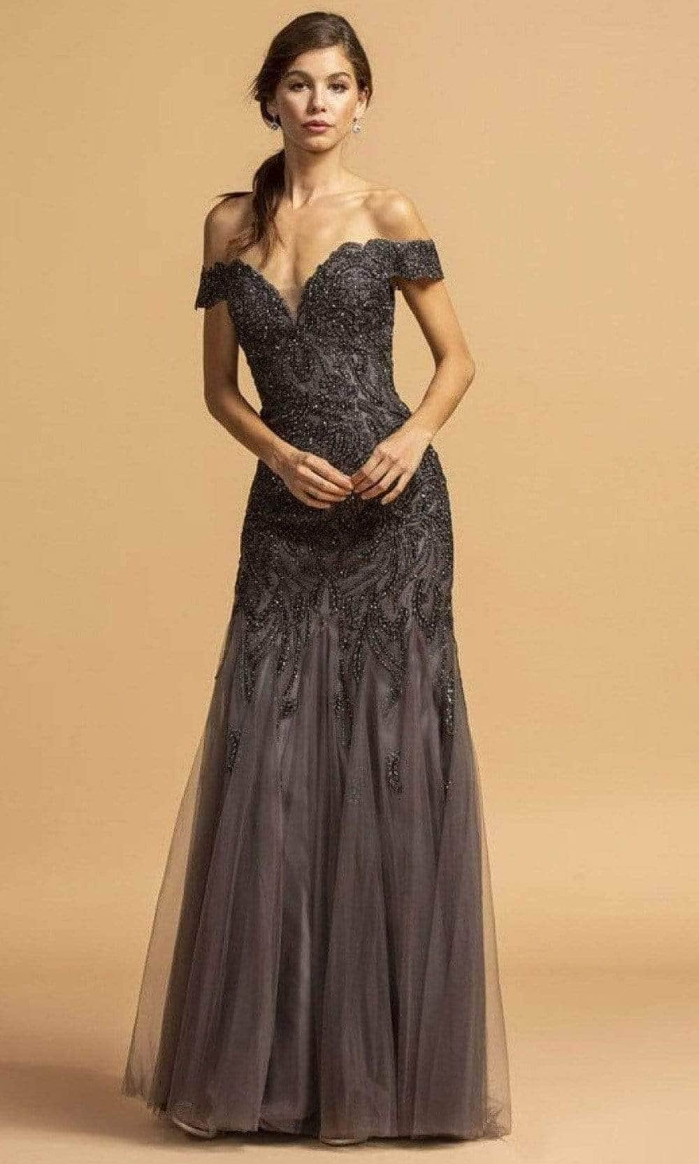 Aspeed Design - L2091 Off Shoulder Trumpet Prom Gown Evening Dresses