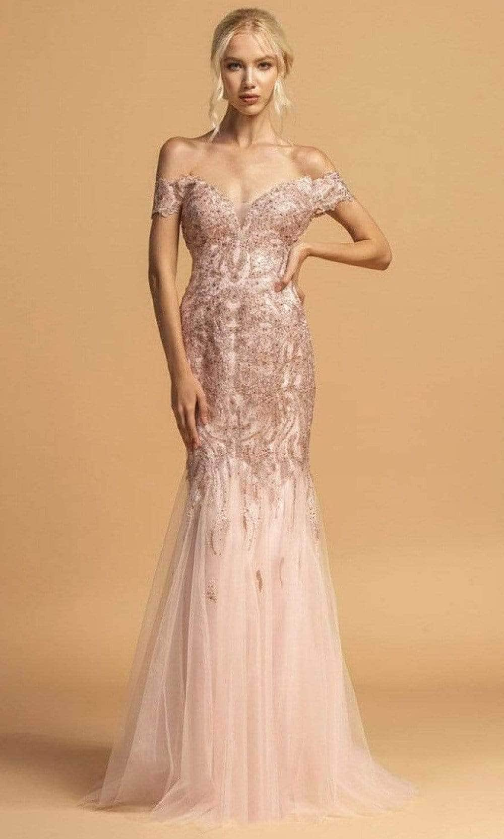 Aspeed Design - L2091 Off Shoulder Trumpet Prom Gown Evening Dresses S 