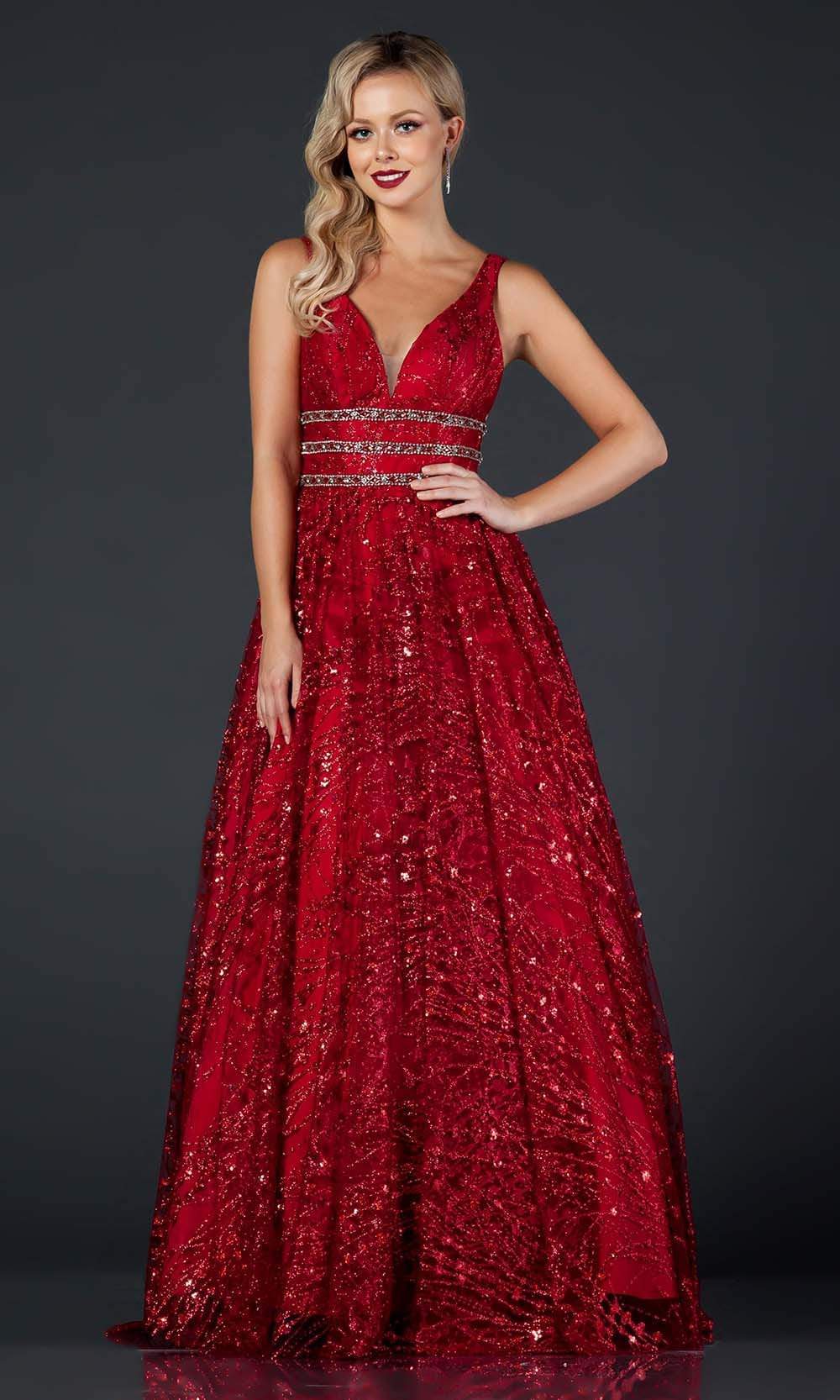 Aspeed Design - L2149 Beaded V Neck A-Line Gown Prom Dresses