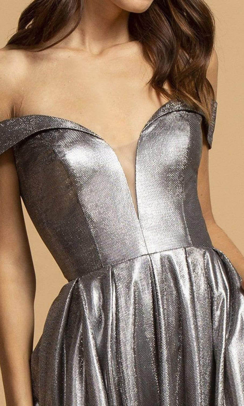 Aspeed Design - L2152 Metallic Off Shoulder A-Line Dress Prom Dresses