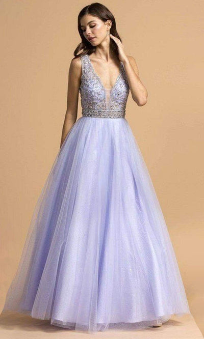 Aspeed Design - L2181 Beaded Cutout Back Tulle Dress Prom Dresses XXS / Perry Blue