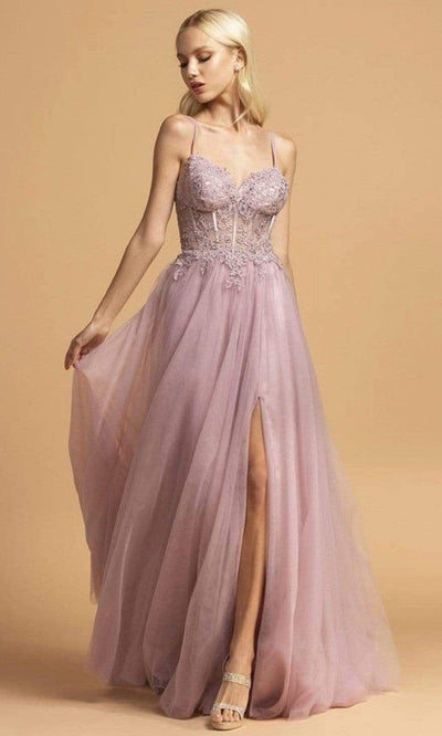 Aspeed Design - L2206 Appliqued Sheer Corset Bodice Dress Prom Dresses
