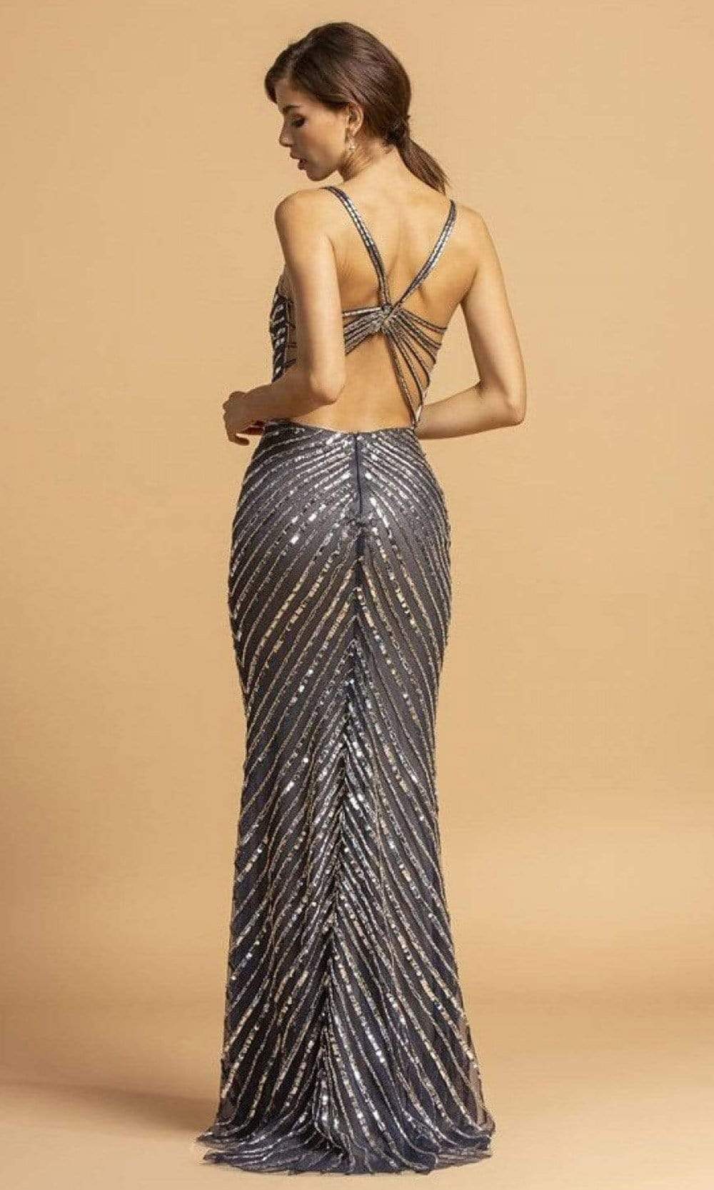 Aspeed Design - L2209 Strappy Back Sequined Sheath Dress Evening Dresses