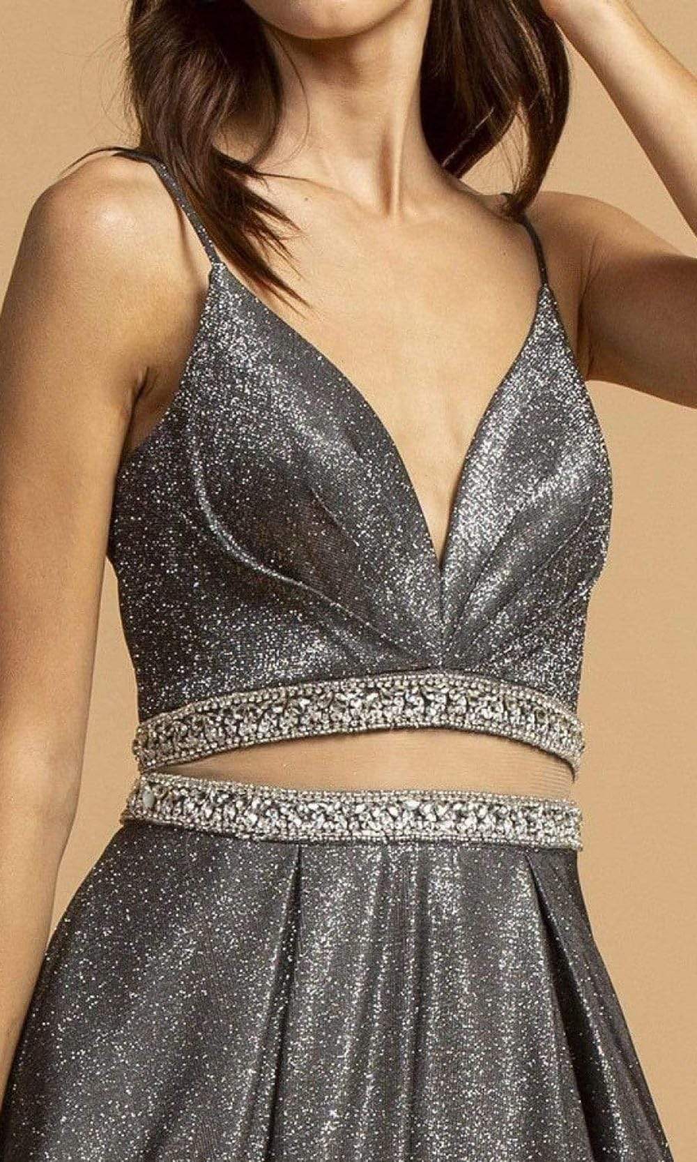 Aspeed Design - L2213 Faux Two-Piece Glitter A-Line Dress Prom Dresses