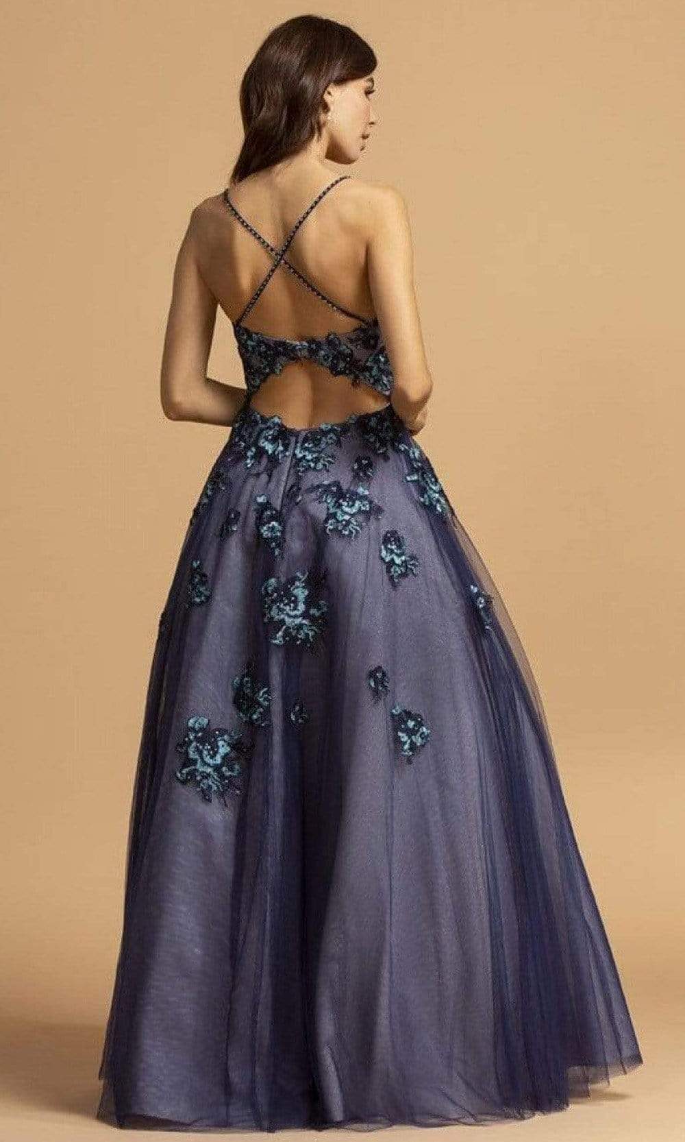 Aspeed Design - L2216 Thin Straps Plunging V-Neck Evening Dress Evening Dresses