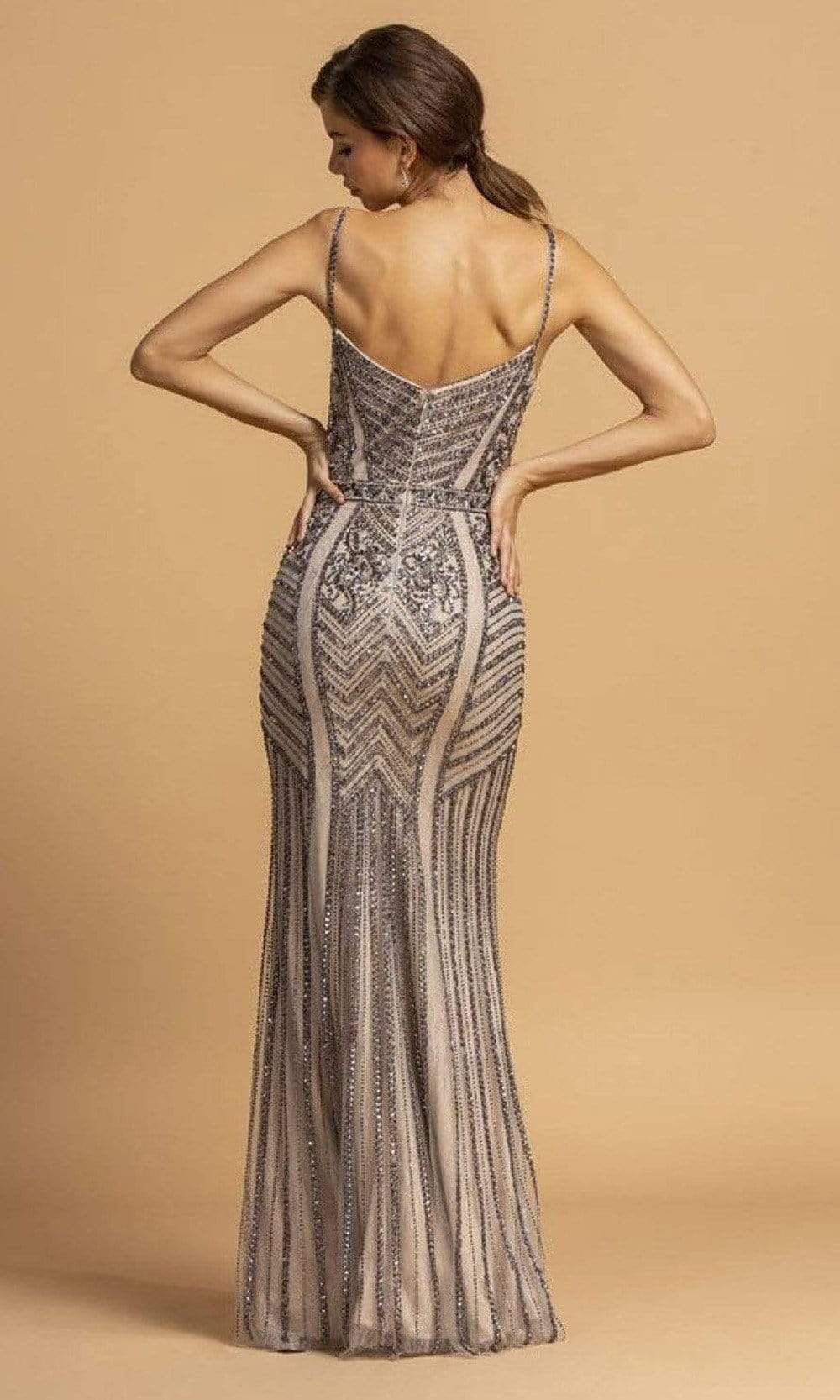 Aspeed Design - L2218 Spaghetti Strap Beaded Sheath Dress Evening Dresses