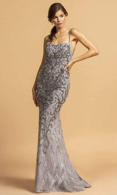 Aspeed Design - L2229 Beaded Straight Evening Dress Evening Dresses XXS / Charcoal