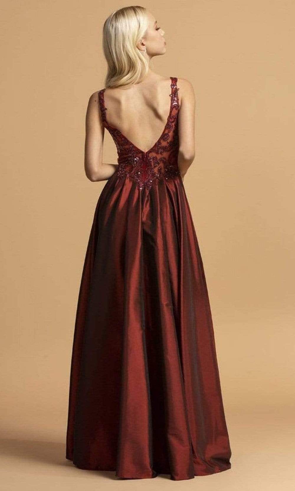 Aspeed Design - L2241 Ornate High Slit Taffeta A-Line Dress Prom Dresses
