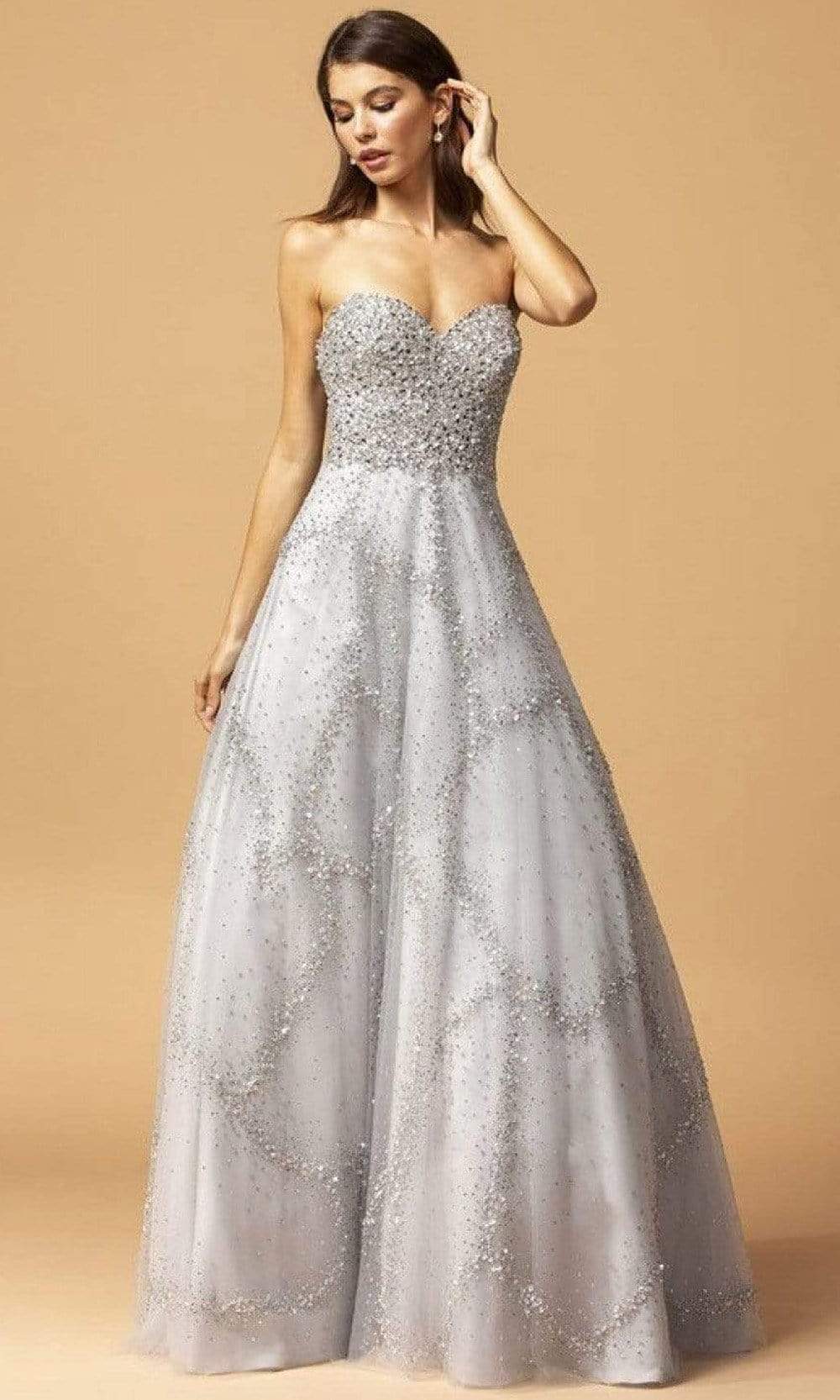 Aspeed Design - L2260 Sweetheart Beaded A-Line Dress Prom Dresses XXS / Silver