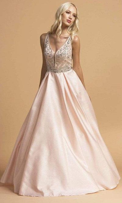 Aspeed Design - L2261 Jewel-Trimmed Cutout Back Dress Prom Dresses XXS / Blush