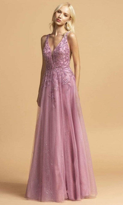 Aspeed Design - L2263 Beaded Glitter Tulle A-Line Dress Prom Dresses XXS / Misty Lilac