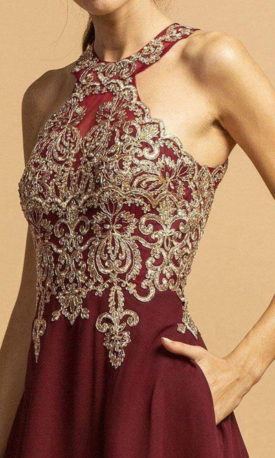 Aspeed Design - L2273 Metallic Applique Halter Chiffon Dress Prom Dresses