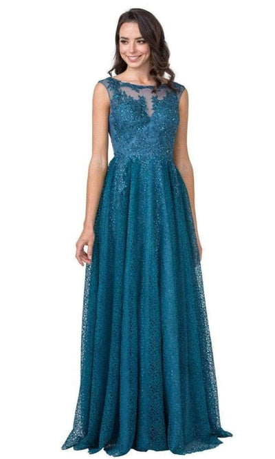 Aspeed Design - L2329 Illusion Bateau A-Line Evening Dress Evening Dresses XXS / Teal