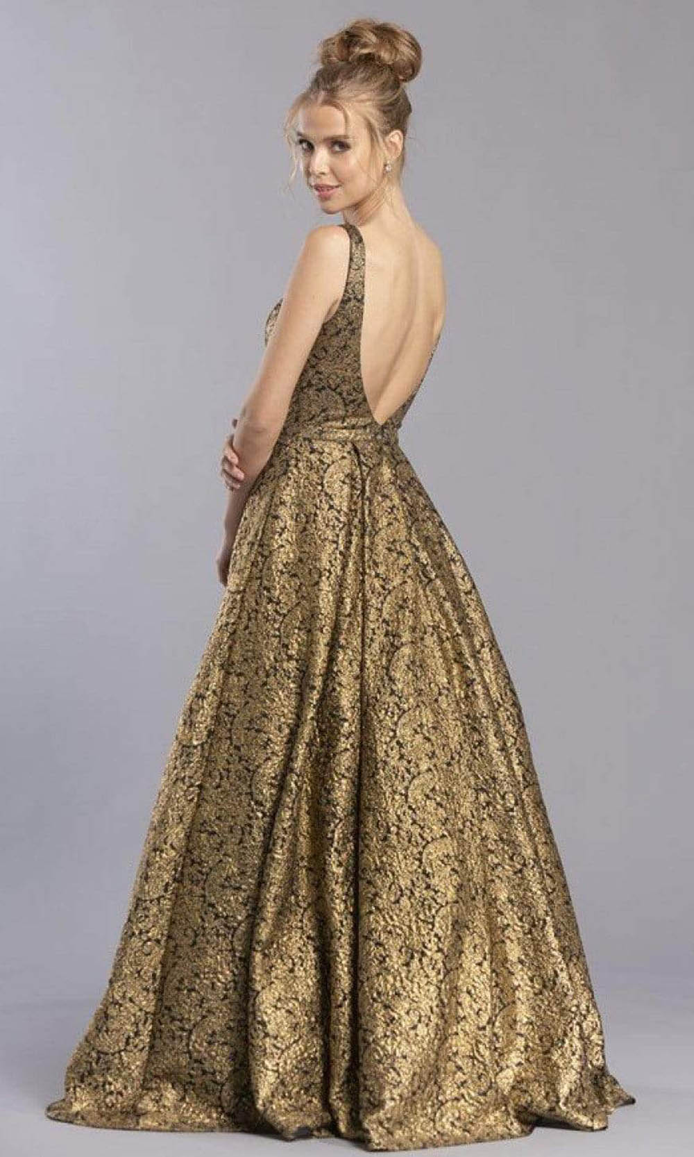 Aspeed Design - L2343 Metallic Brocade A-Line Evening Dress Ball Gowns