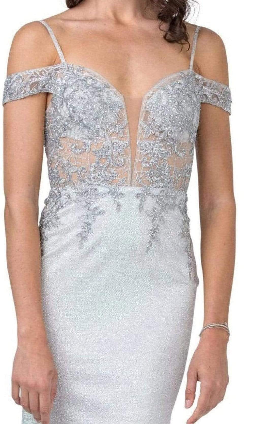 Aspeed Design - L2357 Appliqued Cold Shoulder Sheath Dress Evening Dressses