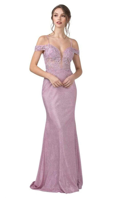 Aspeed Design - L2357 Appliqued Cold Shoulder Sheath Dress Evening Dressses XXS / Pink