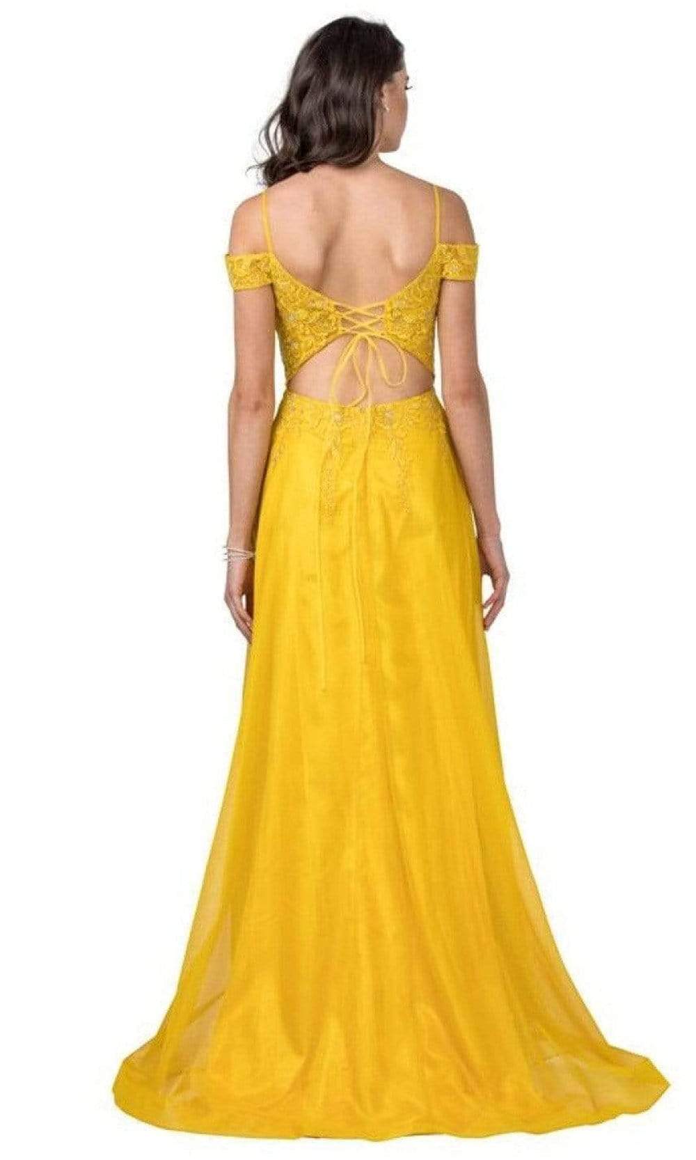 Aspeed Design - L2361 Cold Shoulder Lace High Slit Dress Prom Dresses