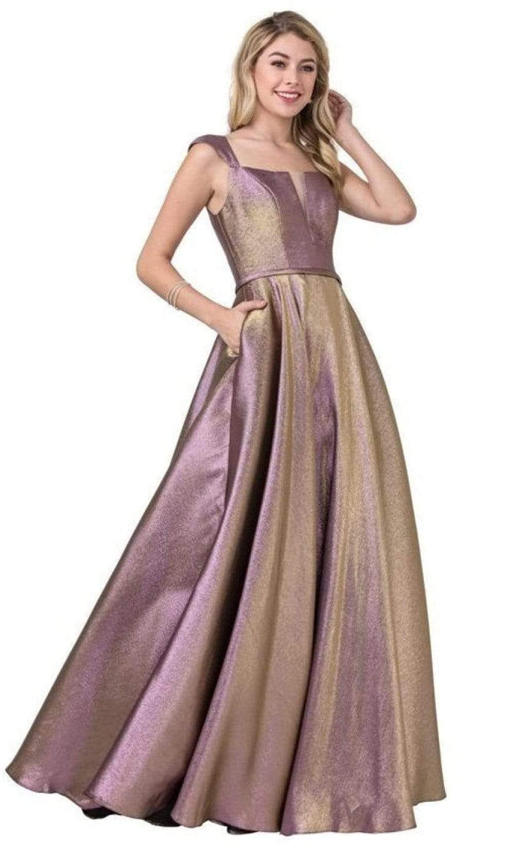 Aspeed Design - L2365 Square A-Line Evening Dress Evening Dresses XXS / Pink/Gold